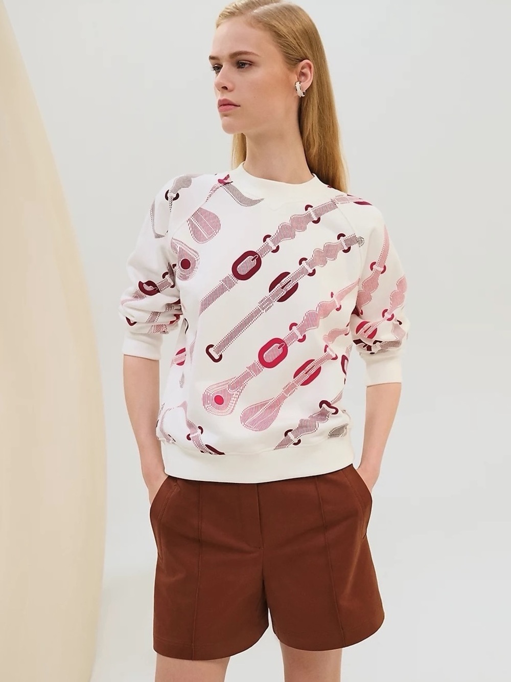 Hermes White Sweatshirt with Pink and Brown Print